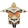 thumbnail image 2 of Oversized Wearable Blanket Hoodie,Beige Butterfly Moth Pattern Sherpa Blanket Hoodie with Super Pockets,Super Warm Fuzzy Pullover for Women & Men, 2 of 6
