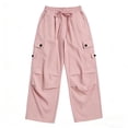 thumbnail image 4 of ClodeEU Women's Elastic Waist DFrayedstring Wide Leg Cargo Pants,Loose Casual Streetwear Pants with Pockets Pink,Women's Plus S, 4 of 7