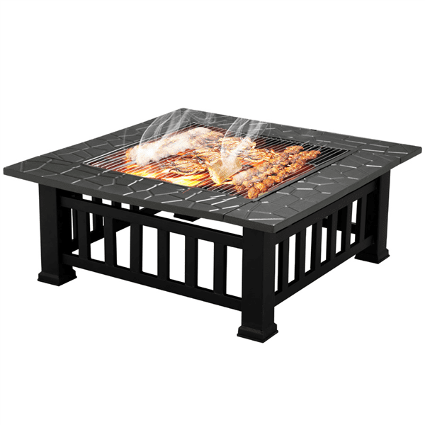 Outdoor 32 Square Metal Fire Pit With, 32 Inch Fire Pit Spark Screen