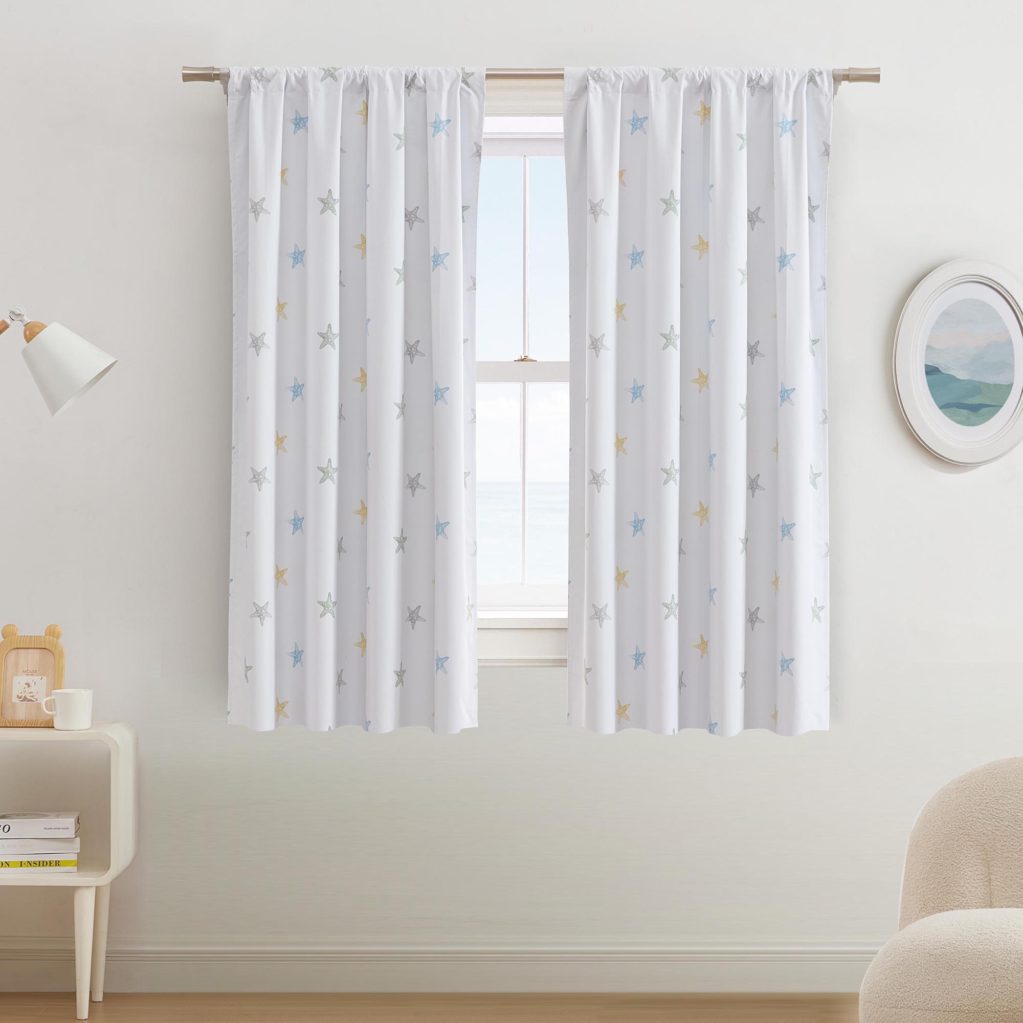 Ecologee Starfish 100% Blackout Thermal Insulated Single Curtain Panel, Cream, 40" W x 63" L