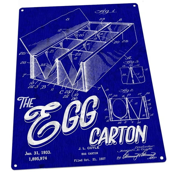 Blueprint Egg Carton Patent Illustration 9"x12" Metal Sign, Wall Decor for Kitchen and Dinning Room