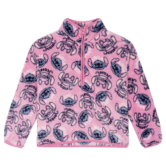 Disney Lilo & Stitch Toddler Girls' Fleece Half-Zip Pullover Sweatshirt Pink Angel