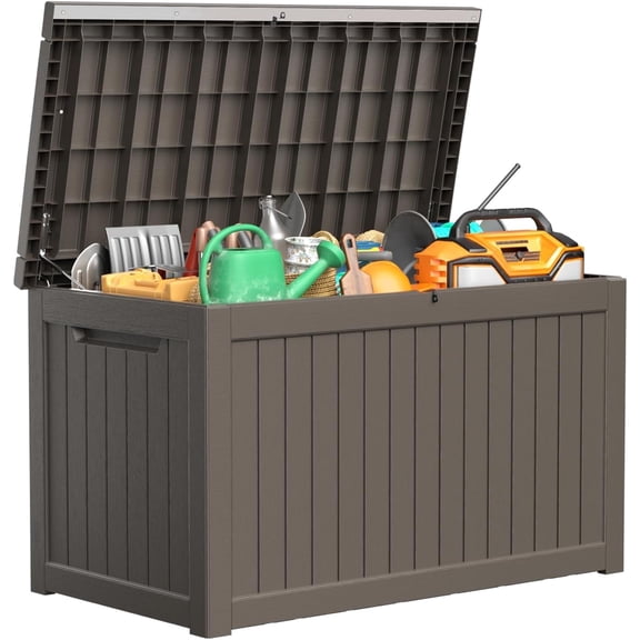 Outdoor Storage Box, 230 Gallon , Waterproof Resin Storage Bin for Patio Cushions, Gardening Tools, Lockable, UV Resistant, Gray