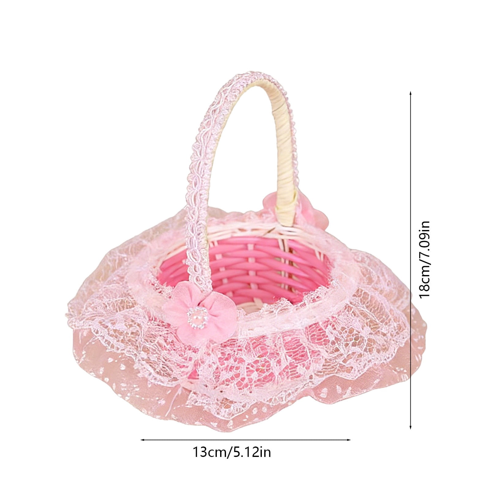 COM1950s Handled Storage Basket, Woven Decorative Bin with Cute Ruffle Design, for Easter Egg Hunt, Home Organization, and Gift Giving, Pink, 8.3x6.3 Inches