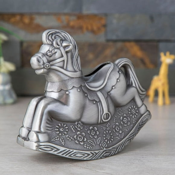 Estbridge Tirelire Cheval en Métal Tirelire Argent Boîte d'Épargne Pot à Tirelire Figurines de Cheval Ornement de Table Cadeau d'Anniversaire pour Enfants Tout-Petits
