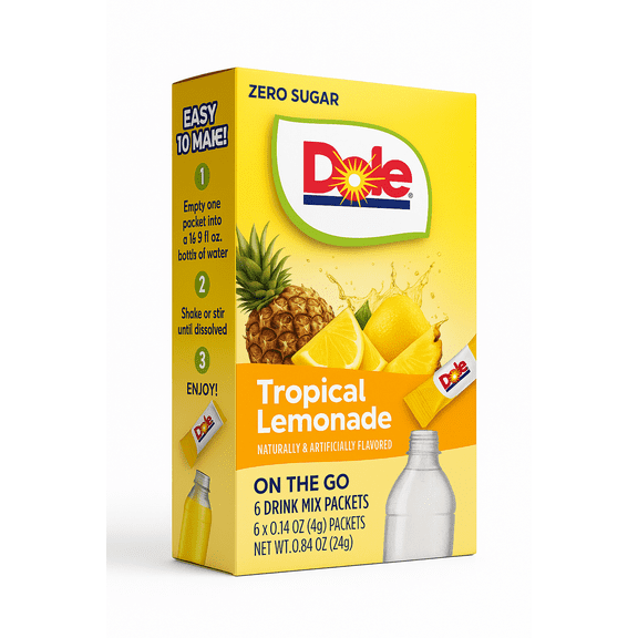 Dole Powder Drink Mix Pack, Tropical Lemonade, Sugar-Free, 6 Ct