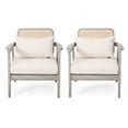thumbnail image 6 of 2 Pieces Outdoor Patio Chairs, Wooden Patio Chairs Set with Armrests, Outdoor Chairs with Cushions for Patio, Garden, Deck, Poolside, Light Gray, 6 of 9