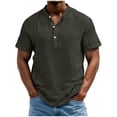 thumbnail image 3 of Antqov Linen Shirts for Men, Short Sleeve Solid Color Button Down Henley Collared Loose Lightweight Pullover Tops, Daily Stylish Casual Breathable T Shirt Summer Beach Shirts, 3 of 10
