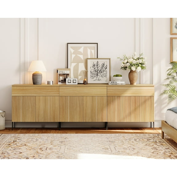 94.5" Wood Reeded Dresser with Drawer for Bedroom, 3-In-1 Minimalist Modern Cabinet, Storage Dresser Organizer for Bedroom Living Room Hallway Closet