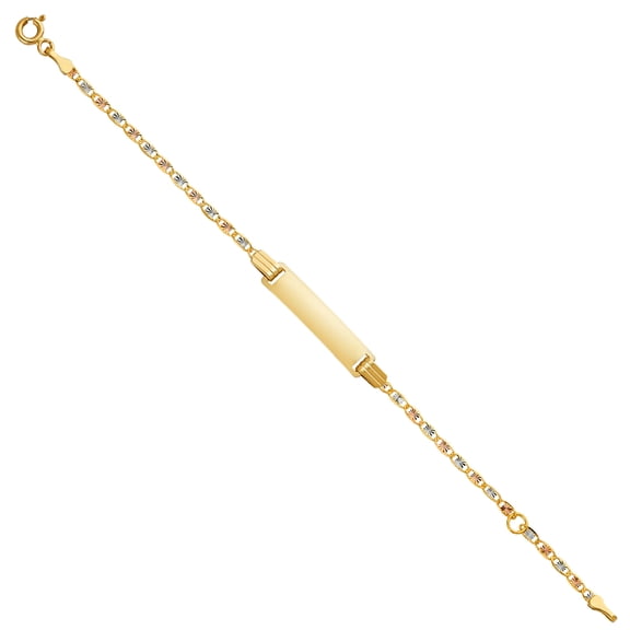 14k Yellow White Rose Gold 6" Diamond-Cut Valentino ID Bracelet Tri Color Jewelry Female Unisex