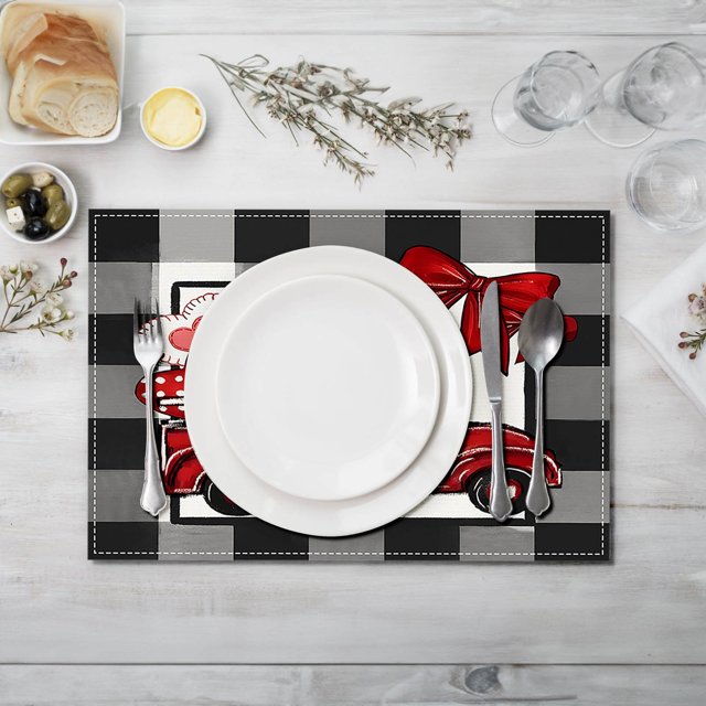 Danhjin Placemat Valentine's Day Striped Placemat Home Kitchen Table Insulation Mat Cup Mat Holiday Restaurant Decoration Table Mat Placemats