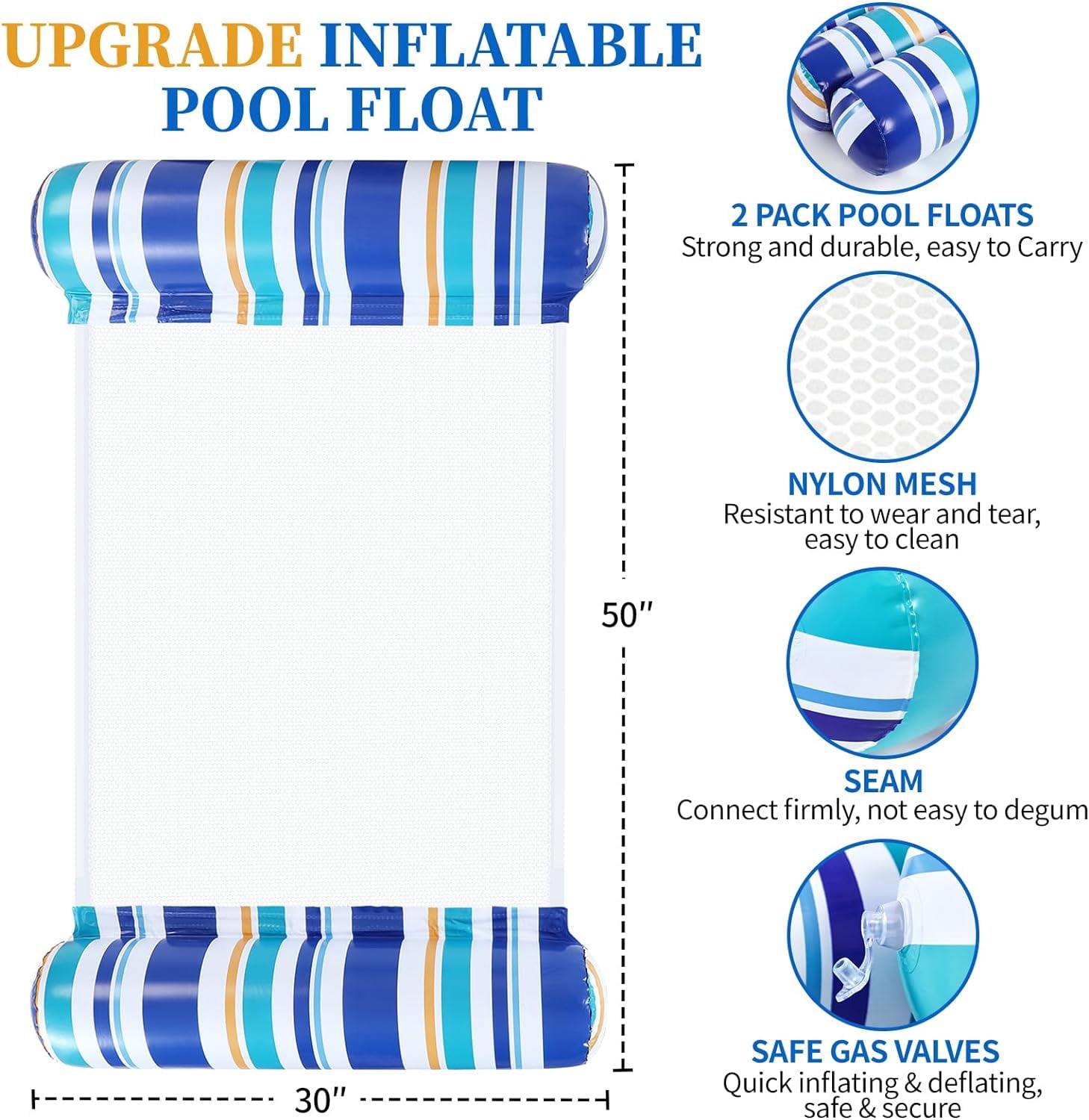 Pool Floats Adult - 2 Pack Inflatable Pool Floats Hammock, Multi-Purpose 4-in-1Pool Floats for Adults, Swimming Pool Water Hammock Lounge