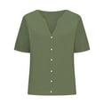 thumbnail image 4 of Bovemsi Women's Fashionable Casual V Neck Short Sleeved Cotton and Linen Top Shirt, Green Women's Summer Shirts, 3XL, 4 of 5