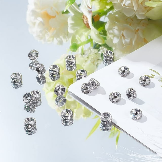 PH PandaHall 20 Pcs Perles Rondes Rondes en Acier Inoxydable 316 avec Strass pour Fabrication de Bijoux Couleur Acier Inoxydable