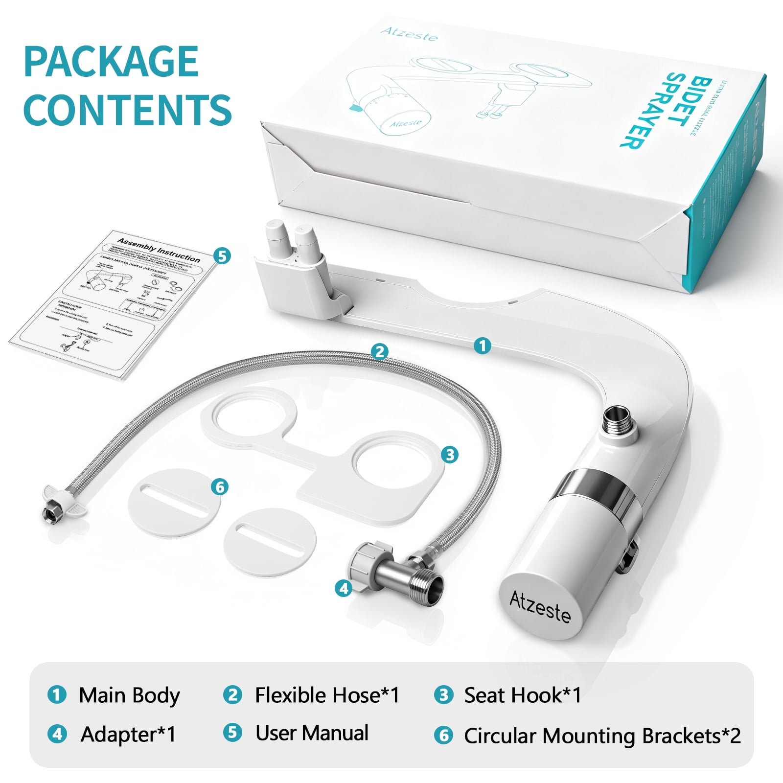 Atzeste Ultra-Slim Bidet, Non-Electric Dual Nozzle Feminine Wash Fresh Water Sprayer, Adjustable Water Pressure, Bidet for Toilet Seat Attachment, Stainless Steel Inlet Badays