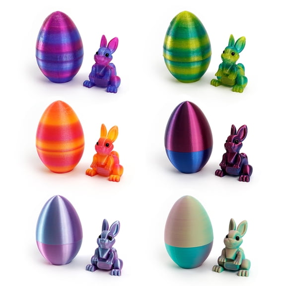 HUISZJ 6Packs 3D-Printed Easter Eggs, Colorful Rabbit Egg Toy Set, Easter Basket Stuffers Surprise 3D Printed Rabbit for Easter (D)