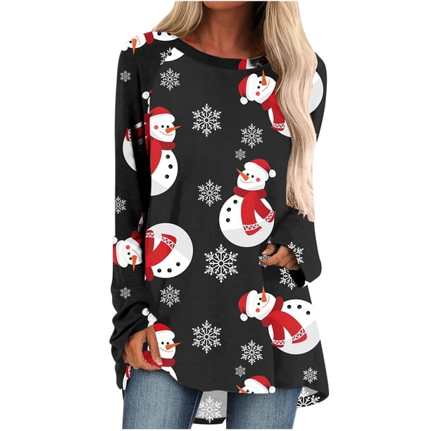 Mujeres Casual Manga Larga Cuello Redondo Tops Blusa Suelta Navidad Impreso Camisas Fridja bvmnju2380