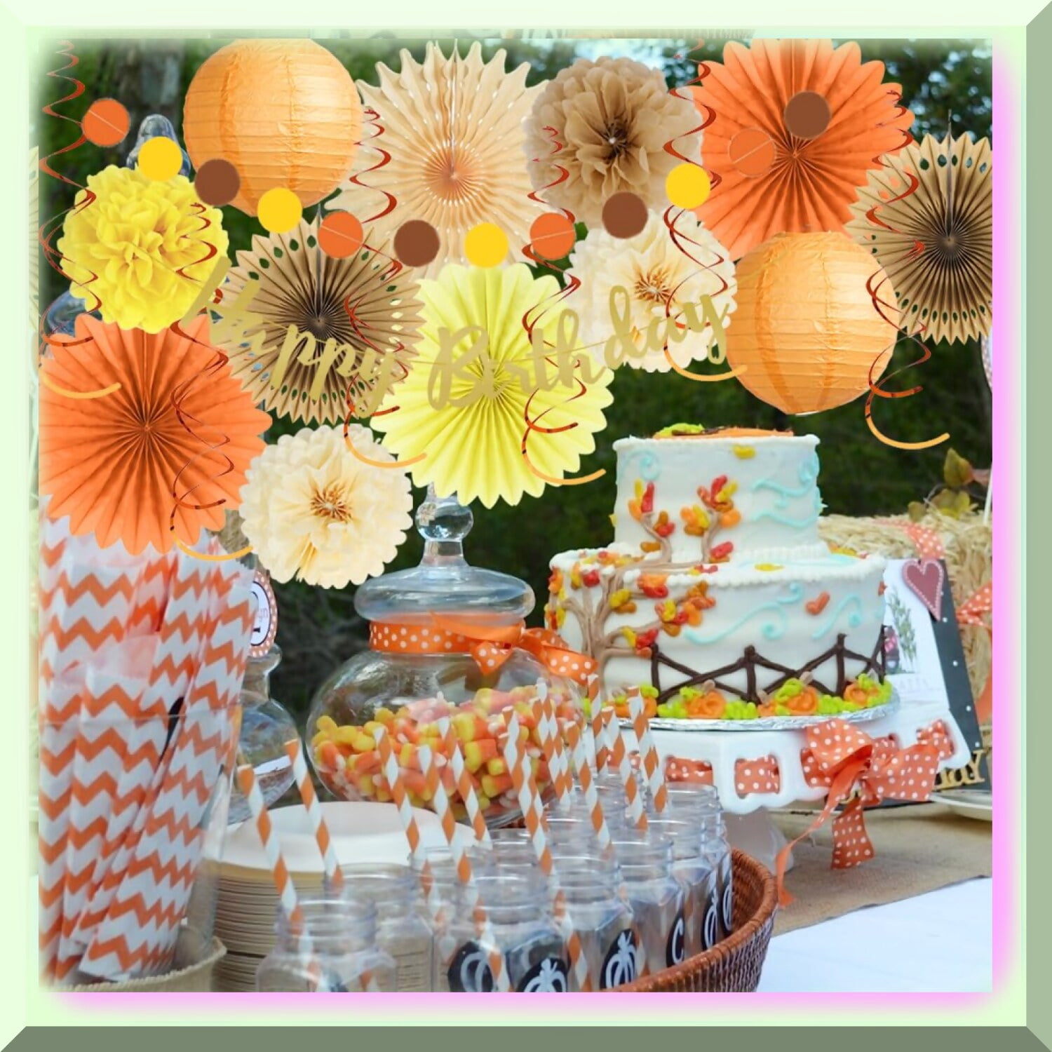Décorations De Fête D'anniversaire D'automne - Marron, Orange, Or
