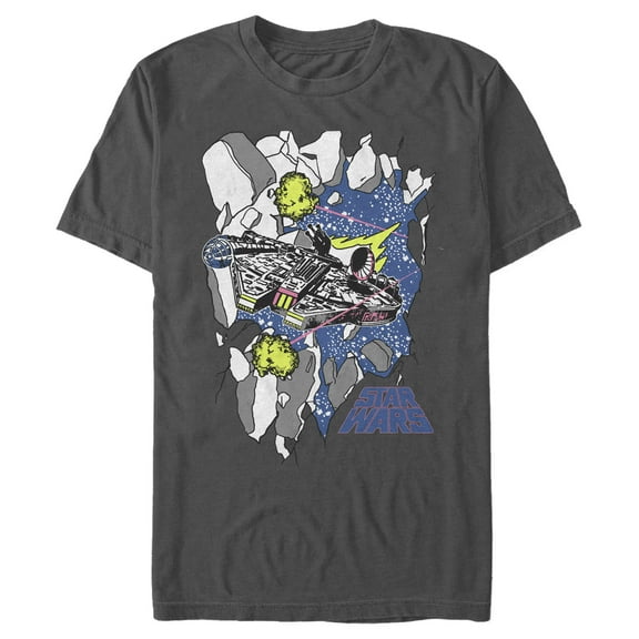 Men's Star Wars Millennium Falcon Asteroid Plunge Graphic Tee Charcoal Small