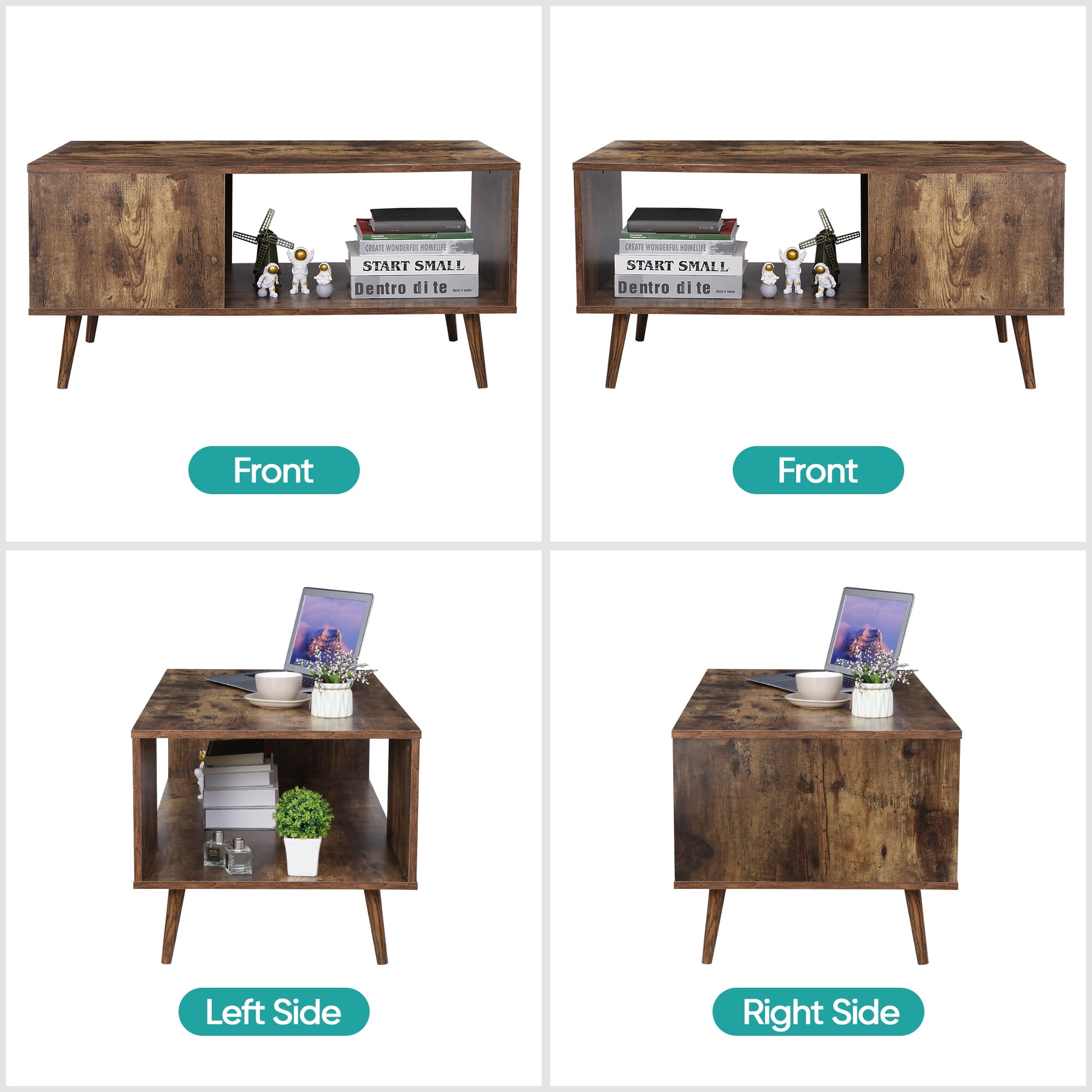 HomGarden 2-Tier Wood Coffee Table Retro Sofa Side Table Cocktail Table for Living Rom Brown