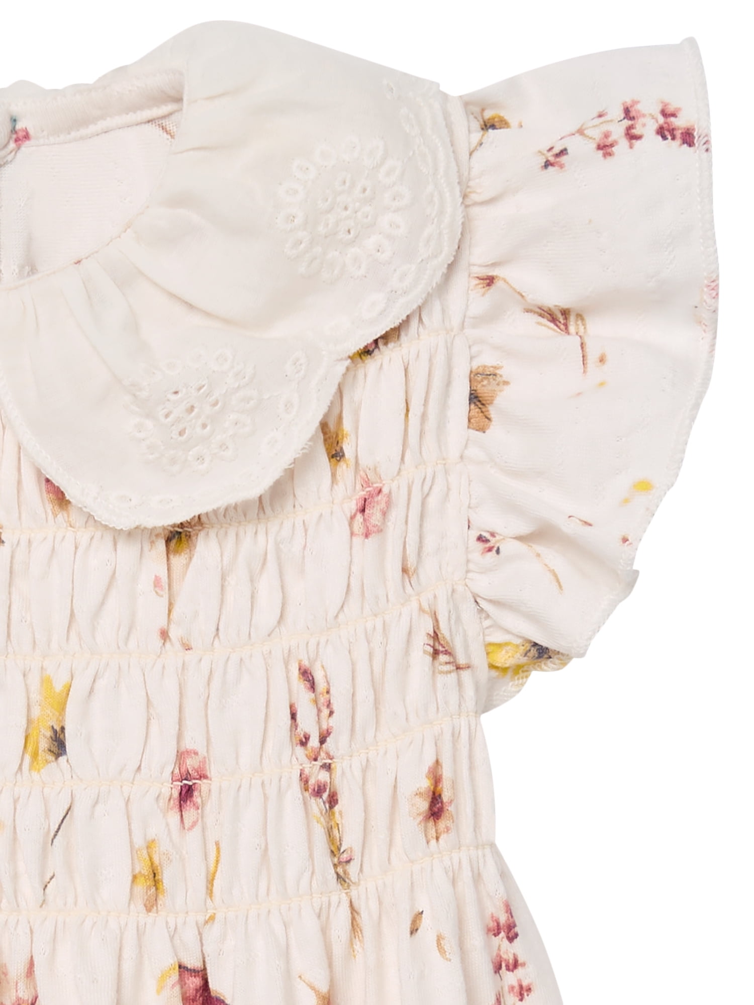 Modern Moments by Gerber Baby Girl Smocked Bubble Romper with Eyelet Collar, Sizes 0/3 Months - 24 Months