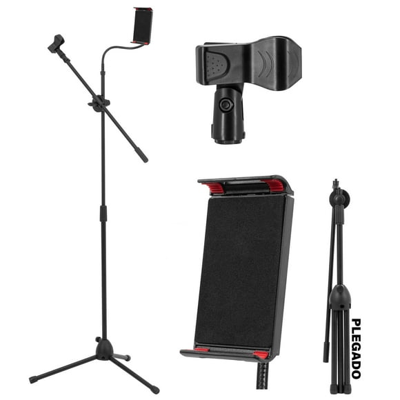 Pedestal De Tripie Zonar ENZO Para Micrófono Ajustable C/ Base Para IPad Color Negro