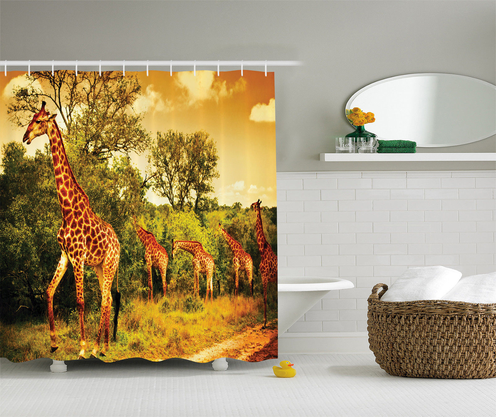 African Safari Giraffe Animal Kids Teen Wild Jungle Desert Theme Shower Curtain - Walmart.com ...
