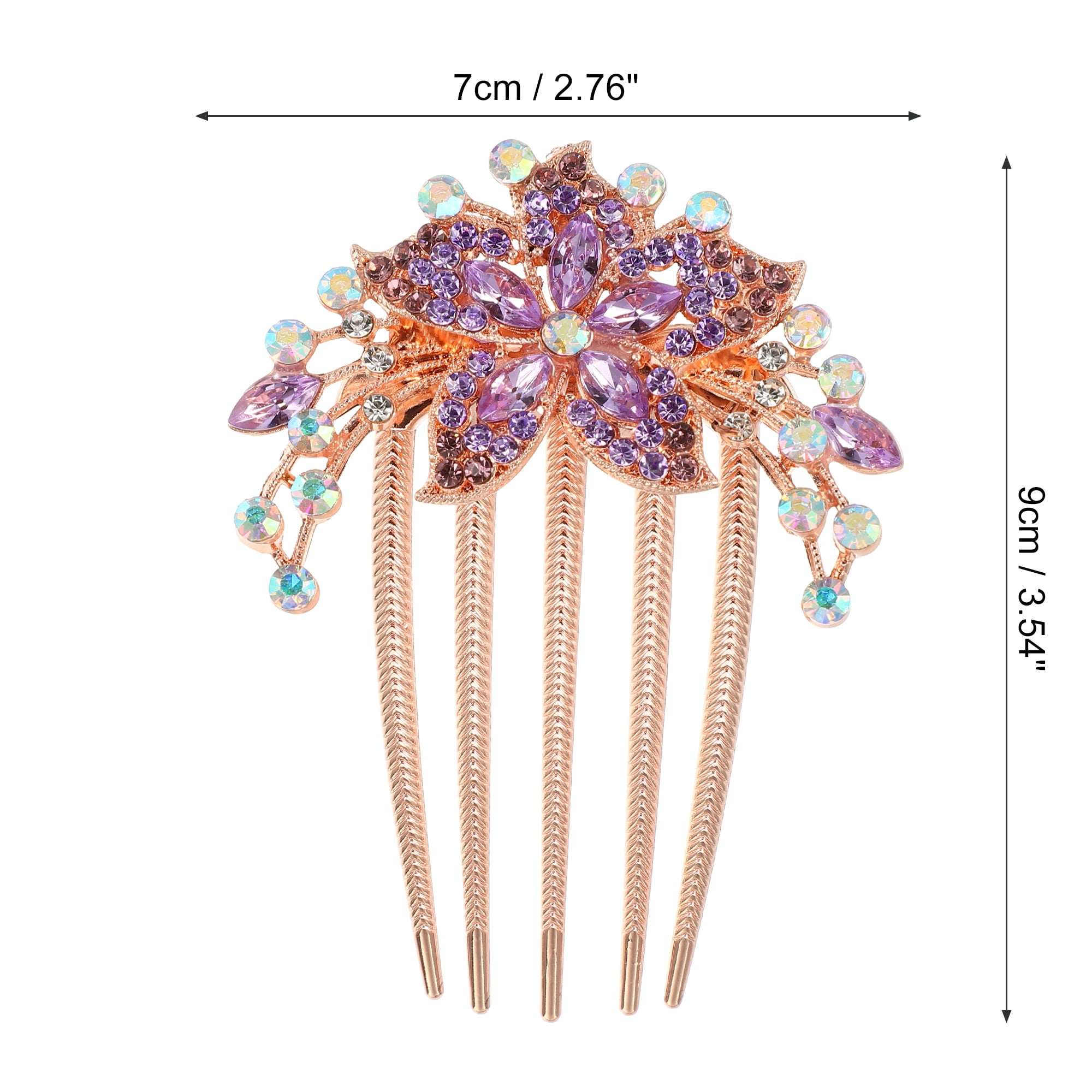 Unique Bargains Women Rhinestone Inlaid Flower Hair Comb 1Pc Violet