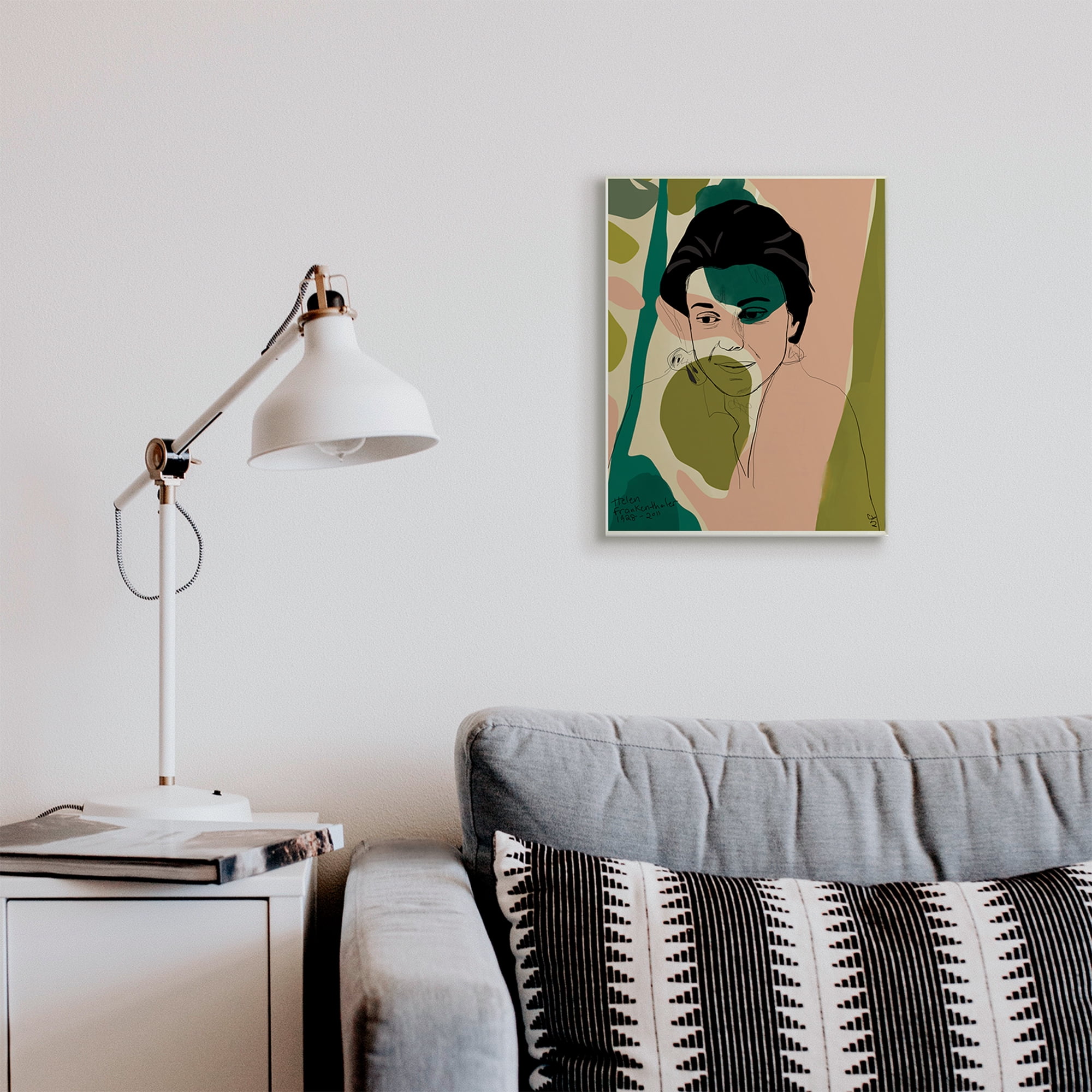 Stupell Industries Frankenthaler Painter Portrait Abstract Green Shapes Novelty Painting Unframed Art Print Wall Art, 13 x 19