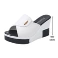 thumbnail image 6 of Womens Wedges Heels Fashion Color Block Splice Leather Platform Sandals Summer Dressy High Heeled Slides Shoes White Size 9.5, 6 of 8