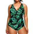 thumbnail image 1 of GHSDFBB Women Plus Size One Piece Swimsuits V Neck Tummy Control Bathing Suits Retro Ruched Swimwear, 1 of 6