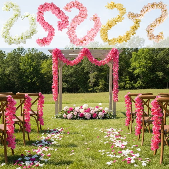 Artificial Cherry Blossom Rattan Garland 4-Pack – 180cm Hanging Indoor Fireplace Decoration • Pink, Yellow, White Plastic • Thanksgiving, Christmas, Wedding Decor