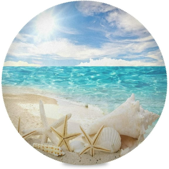 48"X 48" Samana Beach Starfish Elastic Fitted Edged Round Tablecloth Fade Resistant Anti-Shrink Table Cloth Washable Table Cover for Banquet Home Indoor or Outdoor