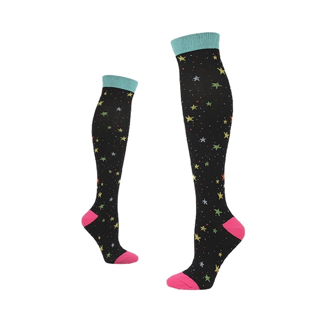 TIEVOSA Chaussettes de Compression Extensibles de Sport pour Femmes, Chaussettes de Sport d'Extérieur à Jambe Haute pour la Course, Chaussettes de Pression (Argent)
