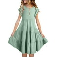 thumbnail image 3 of Mgmyaa Robes d'Été pour Filles Manches à Volants Robe Midi Décontractée avec Poches pour 4-14 Ans, 3 of 8