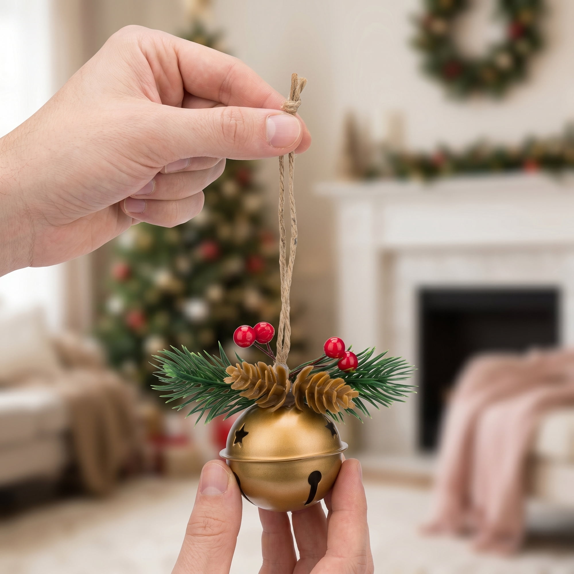 Unique Bargains 2Pcs Vintage Iron Door Knob Protection Hanging Bells Gold 2" x 2" x 5.1"