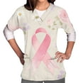 thumbnail image 4 of YOIAVAIOY Gray Pink Scrub Tops for Women Ribbon Breast Cancer Awareness Scrubs Comfortable Lightweight Nursing Uniforms V-neck Short Sleeve Working Uniforms Shirt with Pockets XL, 4 of 5