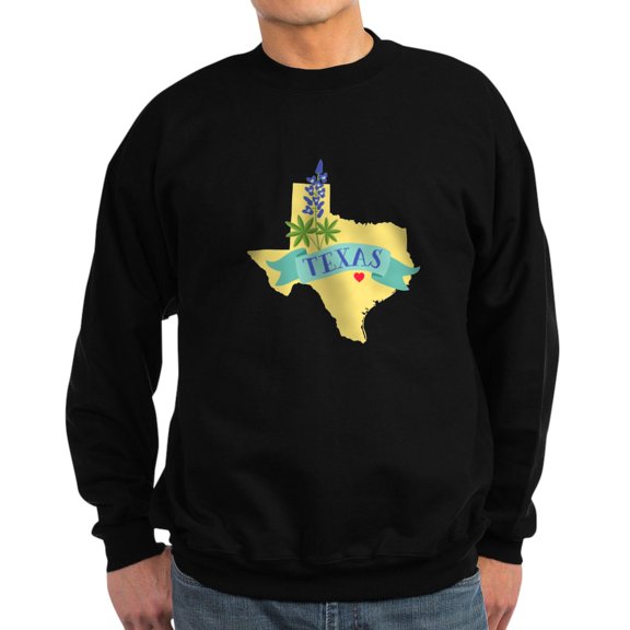CafePress - Texas State Outline Bluebonnet Flower Sweatshirt - Classic Crew Neck Sweatshirt