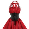 thumbnail image 3 of QLEICOM Women Gothic Dress, Sleeveless Halter Neck Vintage Goth Dresses with Peasant Bodice, Formal Halloween Punk Hippie Dresses, Black Lace Draped Irregular Swing Cocktail Dress Red S, 3 of 3