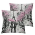 thumbnail image 2 of Acheng  Throw Pillow Cover Set of 2 Oil Painting Paris European City Landscape France Eiffel Tower Black White and Pink Modern Couple Under Decorative Pillow Case Home Decor White, 2 of 6
