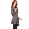 thumbnail image 3 of Women's Solid Basic Casual Side Button Trim Round Neck Blouse Shirt Tunic Top, 3 of 5