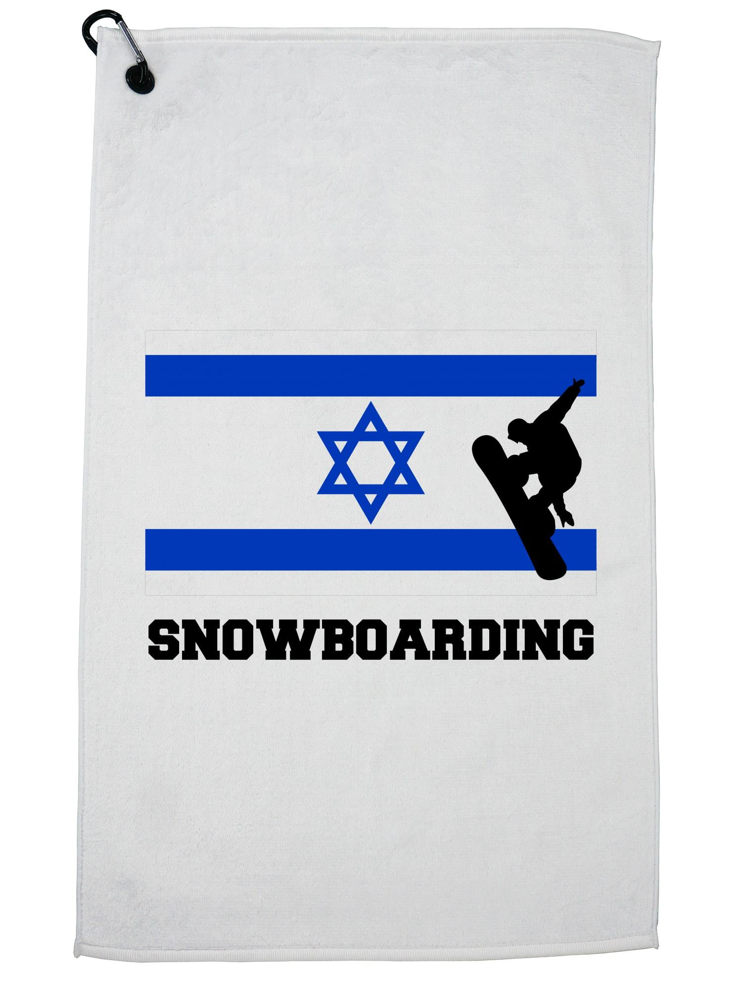 Israel Olympic Snowboarding Flag Silhouette Golf Towel with Carabiner Clip by Hollywood Thread