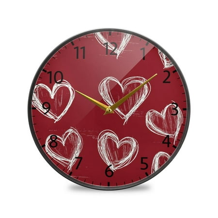 BZSMCE Wall Clock Acrylic Size：9.5*9.5in/11.9*11.9in Chalkboard Sweethearts Design Pattern Clock