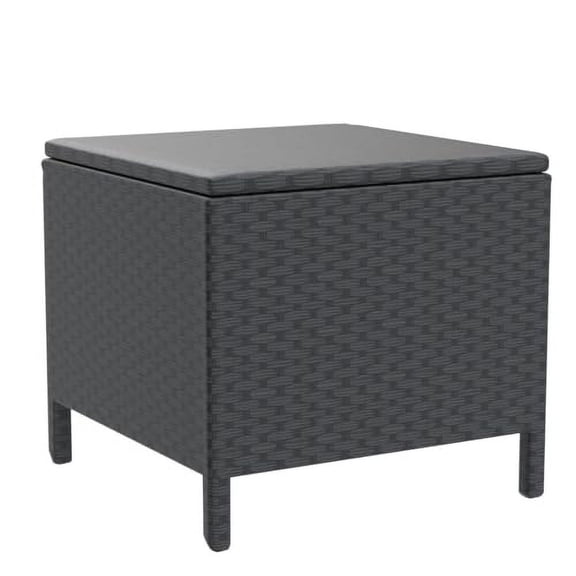 Valita Outdoor PE Wicker Side Table with Storage Patio Resin Rattan End Table Square Container for Furniture Covers, Toys and Gardening Tools Black