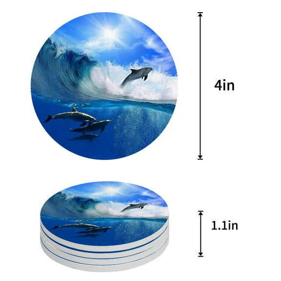 FMSHPON Mountain Cloud Scenery Set of 4 Round Coaster for Drinks, Absorbent Ceramic Stone Coasters Cup Mat with Cork Base for Home Kitchen Room Coffee Table Bar Decor