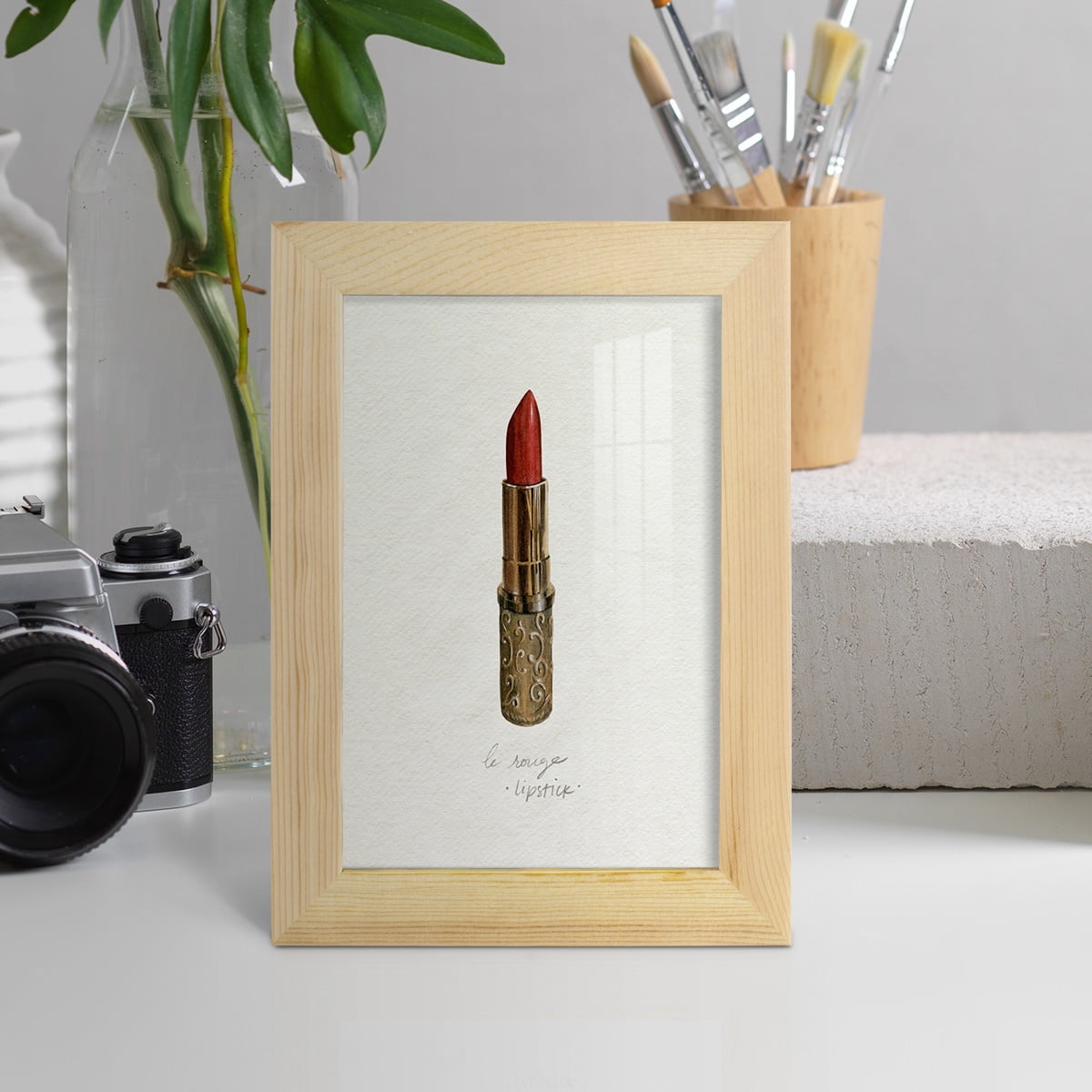 Gilded Toiletries III - Framed Print w/glass - Natural Wood