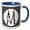 Blue/White, variant on 3drose, Black and White Floral Monogram M on Fancy Scallops, 11oz Mug