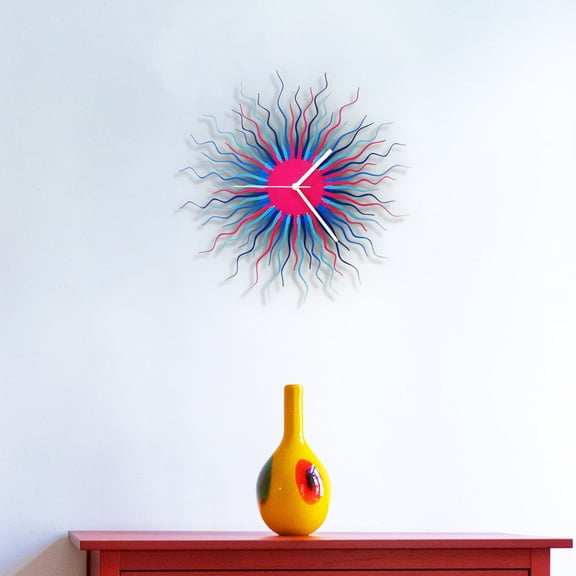 Ardeola - Medusa Blue XL - Sunburst Wall Clock, 23.5 in Analog, Battery Powered, Bohemian Modern Decor