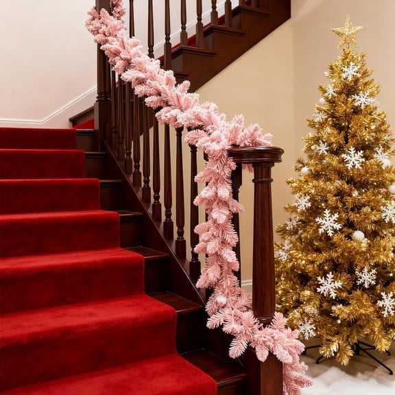Pink Flocked Faux Pine Needle Artificial Christmas Garland 6Ft