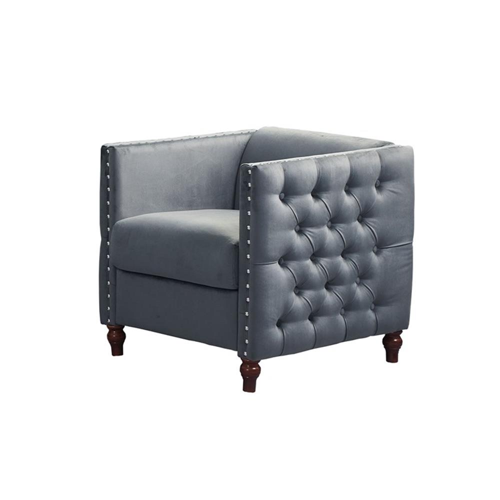 Home Square 3-Piece Set with Velvet Livingroom Sofa and 2 Chairs in Gray
